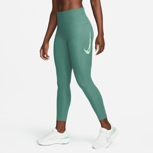 Damskie legginsy 7/8 ze średnim stanem i kieszeniami do biegania Nike Fast - Zieleń