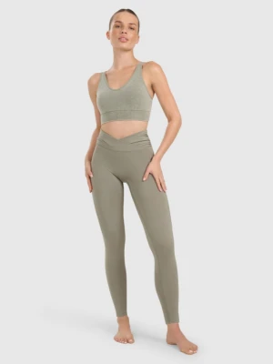 Damskie legginsy do jogi i pilatesu 4F 4FWAW25TFTIF369 - oliwkowe