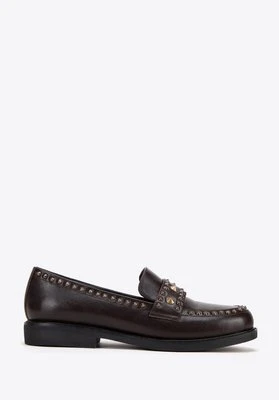 Damskie loafersy skórzane z ozdobnymi nitami brązowe Wittchen