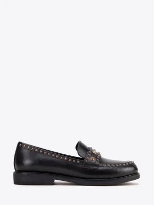 Damskie loafersy skórzane z ozdobnymi nitami czarne Wittchen