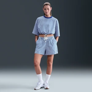 Damskie luźne spodenki w paski ze średnim stanem Nike Chill Poplin - Niebieski