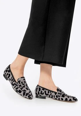 Damskie mokasyny w panterkę ze skóry naturalnej szaro - czarne Wittchen