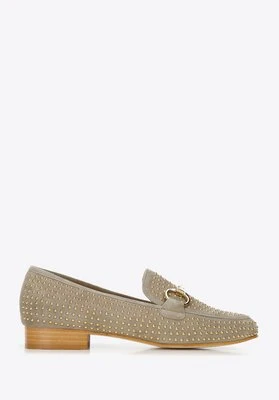 Damskie mokasyny zamszowe z nitami szarozielone Wittchen