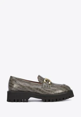 Damskie mokasyny ze skóry z klamerką zielone Wittchen