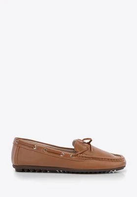 Damskie mokasyny ze skóry z rzemykiem brązowe Wittchen