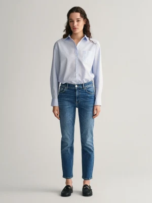 Damskie niebieskie jeansy o kroju slim fit GANT
