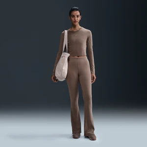 Damskie obcisłe legginsy w drobny prążek z rozszerzanymi nogawkami Nike Chill Knit - Brązowy