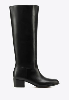 Damskie oficerki ze skóry naturalnej na słupku czarne Wittchen