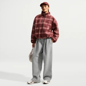 Damskie oversizowe spodnie z plisami, wysokim stanem i szerokimi nogawkami Nike Studio Fleece Heavyweight - Szary