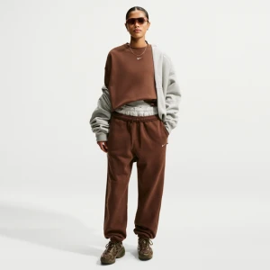 Damskie oversizowe spodnie z wysokim stanem i ściągaczami Nike Studio Fleece Medium Weight - Brązowy