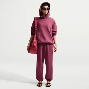Damskie oversizowe spodnie z wysokim stanem i ściągaczami Nike Studio Fleece Medium Weight - Czerwony