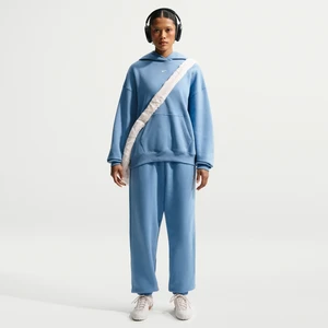 Damskie oversizowe spodnie z wysokim stanem i ściągaczami Nike Studio Fleece Medium Weight - Niebieski