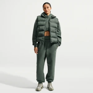 Damskie oversizowe spodnie z wysokim stanem i ściągaczami Nike Studio Fleece Medium Weight - Zieleń