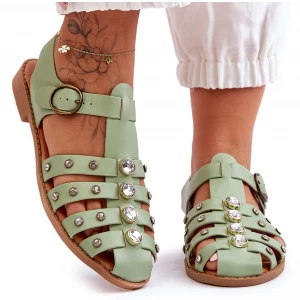 Damskie Płaskie Sandały Z Cyrkoniami Zielone Ascot Inna marka