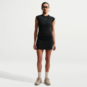 Damskie przylegające spódnico-spodenki prążkowane ze średnim stanem Nike Chill Knit - Czerń