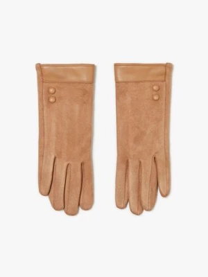 Damskie rękawiczki beżowe ze wstawką z ekologicznej skóry Moodo