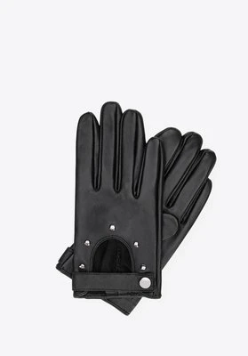 Damskie rękawiczki samochodowe skórzane z nitami czarne Wittchen