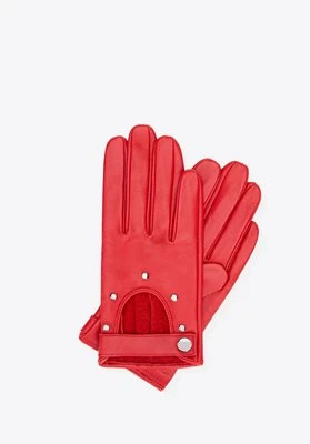 Damskie rękawiczki samochodowe skórzane z nitami czerwone Wittchen