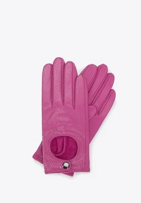Damskie rękawiczki samochodowe ze skóry lizard różowe Wittchen