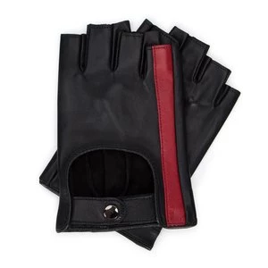Damskie rękawiczki skórzane bez palców z ozdobnym paskiem czarno-czerwone Wittchen
