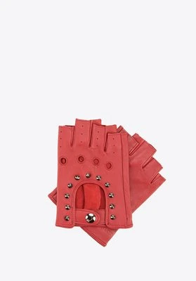 Damskie rękawiczki skórzane bez palców z perforacją czerwone Wittchen