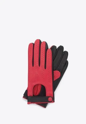 Damskie rękawiczki skórzane dwukolorowe czerwono-czarne Wittchen