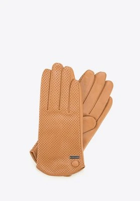 Damskie rękawiczki skórzane dziurkowane camelowe Wittchen