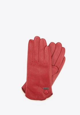 Damskie rękawiczki skórzane dziurkowane czerwone Wittchen