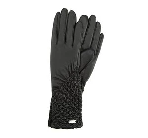 Damskie rękawiczki skórzane marszczone czarne Wittchen