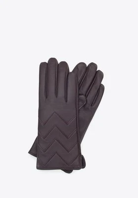 Damskie rękawiczki skórzane pikowane w zygzaki ciemny brąz Wittchen