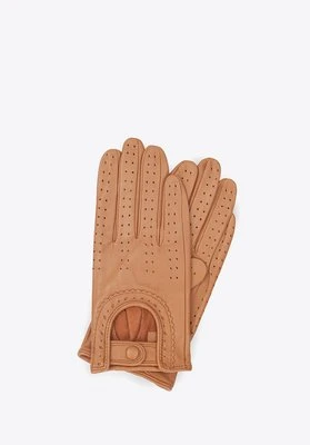 Damskie rękawiczki skórzane samochodowe camelowe Wittchen