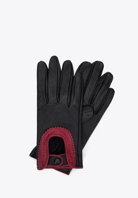 Damskie rękawiczki skórzane samochodowe z ozdobnym obszyciem czarne Wittchen