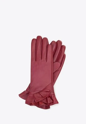 Damskie rękawiczki skórzane z dekoracyjną falbaną bordowe Wittchen