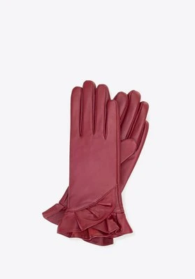 Damskie rękawiczki skórzane z dekoracyjną falbaną bordowe Wittchen