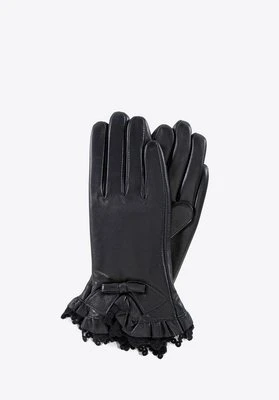 Damskie rękawiczki skórzane z dekoracyjną koronką czarne Wittchen
