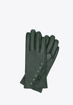Damskie rękawiczki skórzane z dekoracyjnymi akcentami ciemnozielone Wittchen