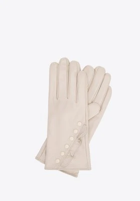 Damskie rękawiczki skórzane z dekoracyjnymi akcentami kremowe Wittchen