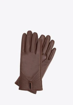 Damskie rękawiczki skórzane z domieszką wełny brązowe Wittchen