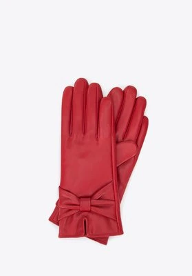 Damskie rękawiczki skórzane z dużą kokardą czerwone Wittchen