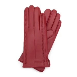 Damskie rękawiczki skórzane z fantazyjnymi szwami czerwone Wittchen