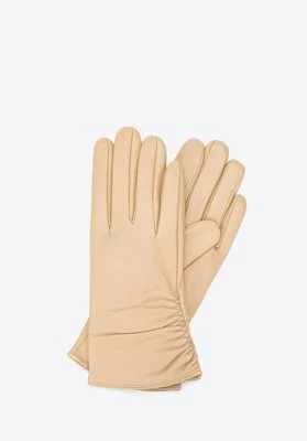 Damskie rękawiczki skórzane z marszczeniem beżowe Wittchen