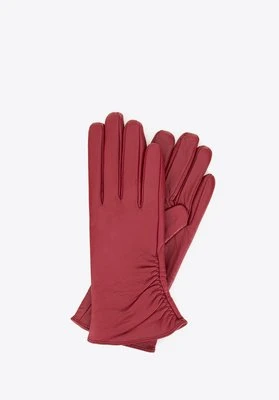 Damskie rękawiczki skórzane z marszczeniem malinowe Wittchen