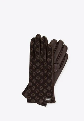 Damskie rękawiczki skórzane z monogramem brązowe Wittchen