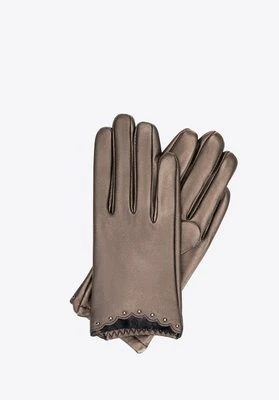 Damskie rękawiczki skórzane z nitami złote Wittchen