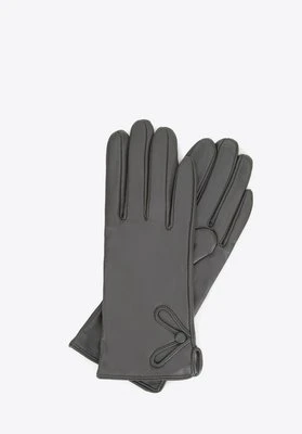 Damskie rękawiczki skórzane z ozdobnym guzikiem szare Wittchen