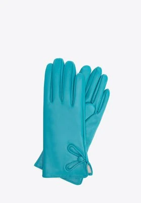 Damskie rękawiczki skórzane z ozdobnym guzikiem turkusowe Wittchen