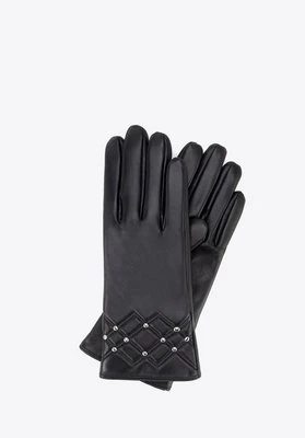 Damskie rękawiczki skórzane z pikowaniem czarne Wittchen