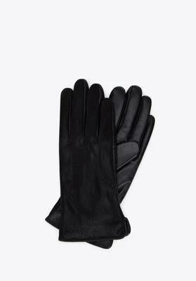 Damskie rękawiczki skórzane z połyskującym wykończeniem czarne Wittchen