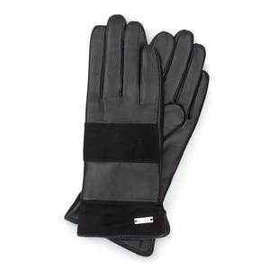 Damskie rękawiczki skórzane z poziomym pasem czarne Wittchen