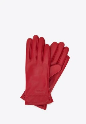 Damskie rękawiczki skórzane z wyszytym wzorem czerwone Wittchen